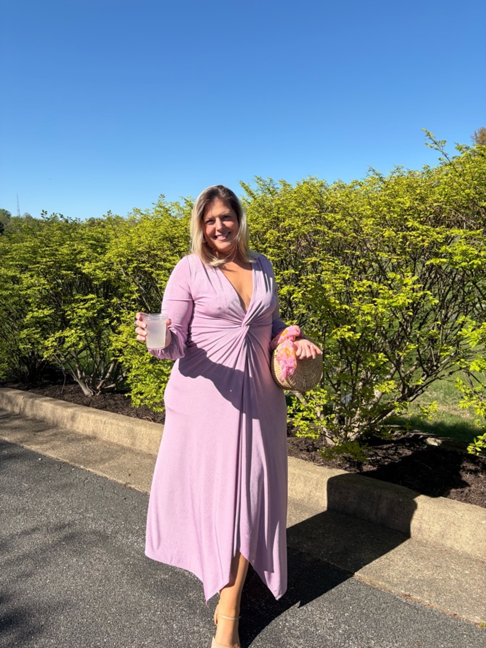 Elegant Lilac Long-Sleeve Draped Evening Dress - Picture 16 of 16